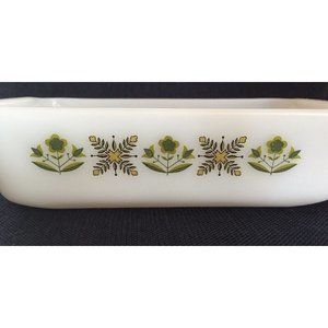 Anchor Hocking Fire King Ovenwear 1QT USA Baking Dish Green Flowers Meadow Retro
